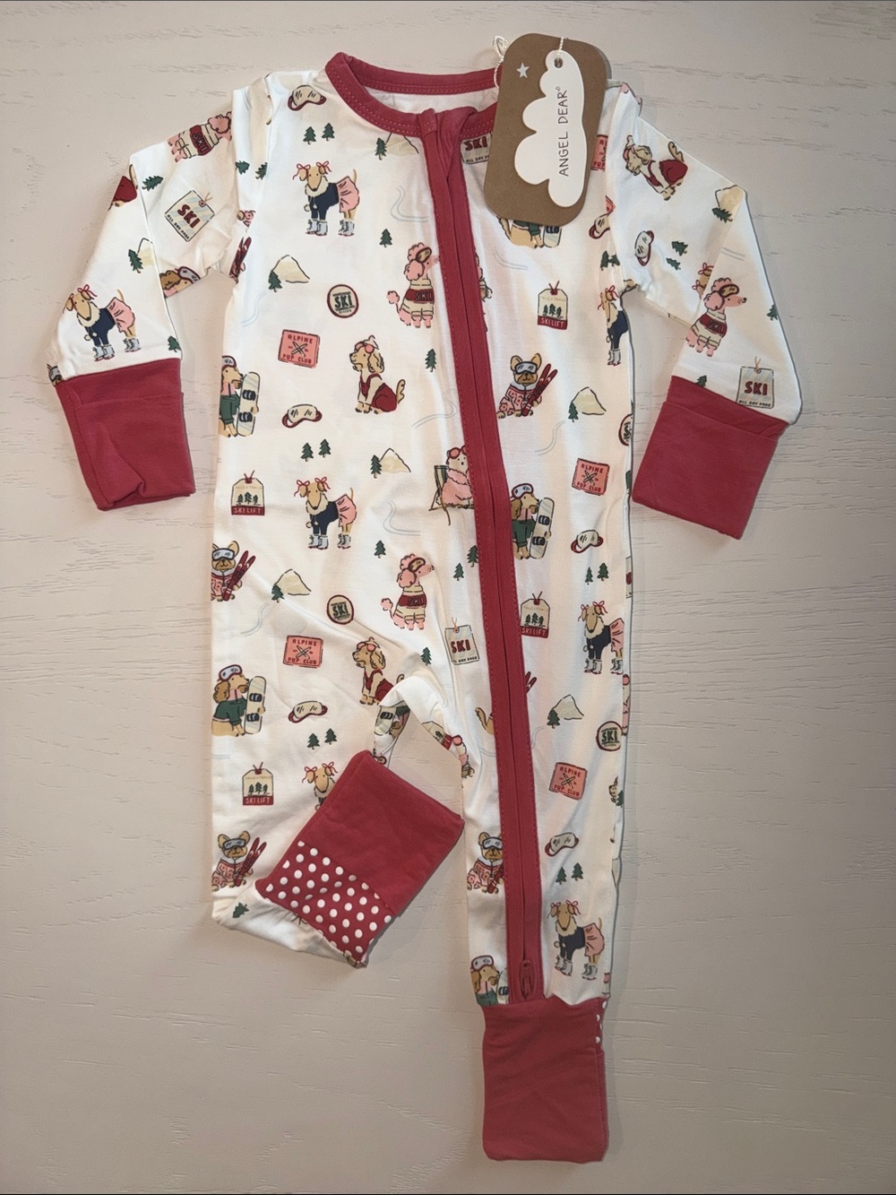 Angel Dear Ski Winter Sports Dog Convertible Romper 0-3 3-6 6-12 12-18 18-24